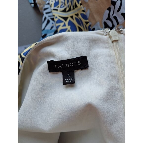 Talbots Floral Fit and Flare Dress Womens Size 4 Blue Yellow - Picture 3 of 8